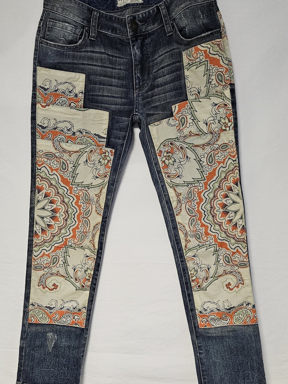 Free People We The Free Paisley Mandala Patchwork Straight Leg Jeans Boho Sz25/0